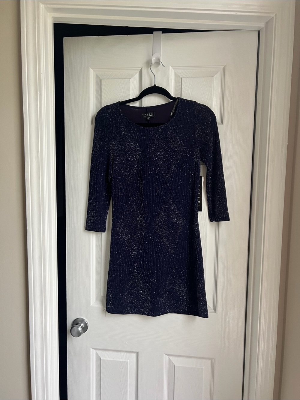 Trixxi Navy Sparkle Long Sleeve Sheath Dress